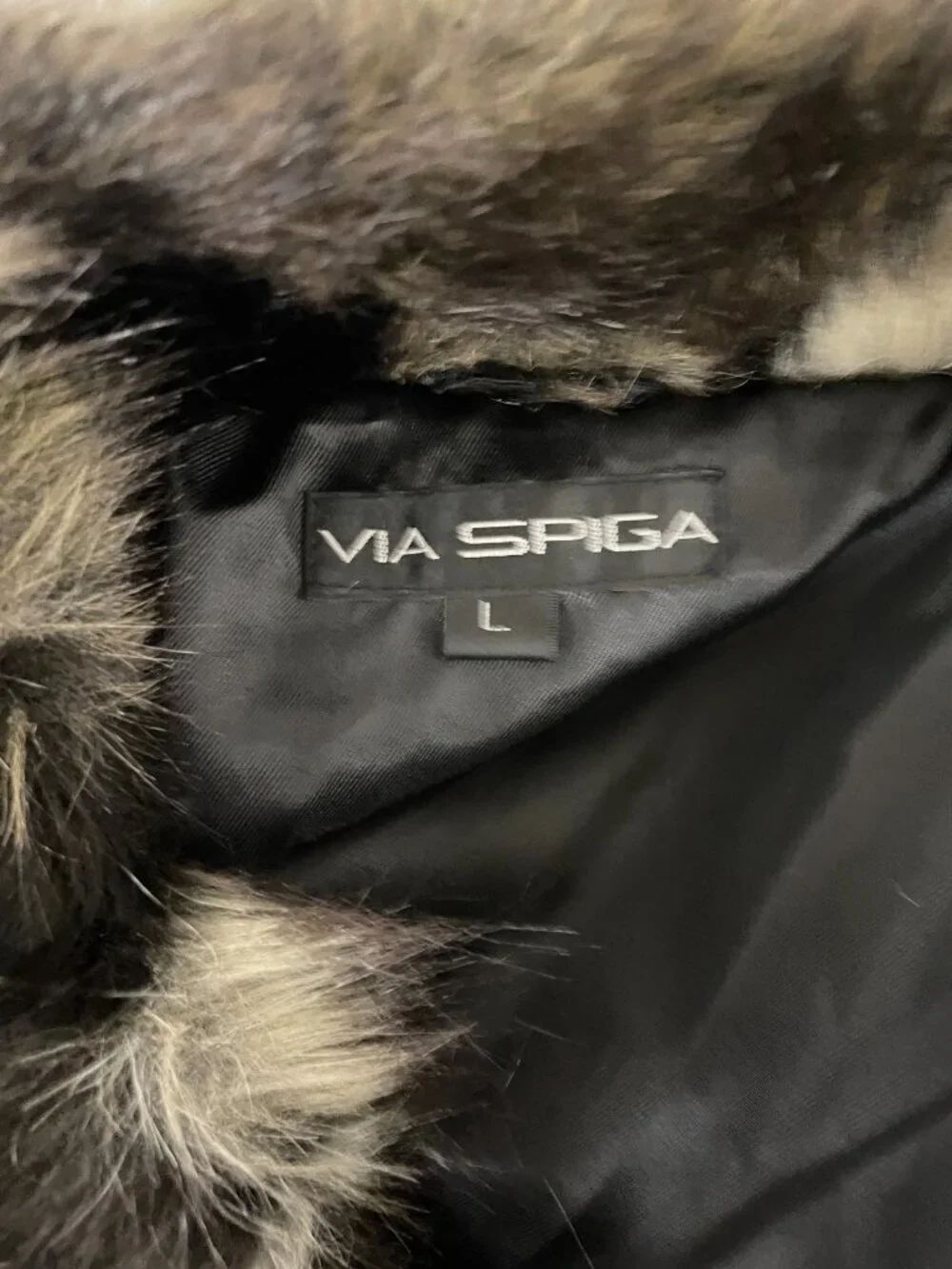 Via Spiga Womens Coat Large Faux Fur Brown Black Cropped Mobwife NWOT - Picture 4 of 9